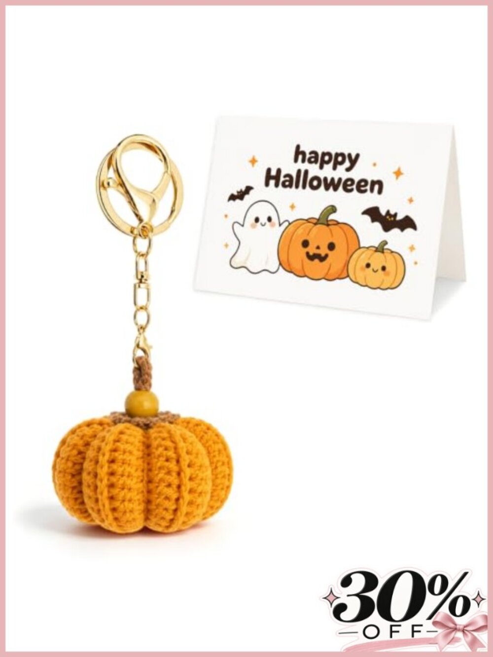 Handmade Crochet Pumpkin Keychain Halloween Boo Basket Stuffer Gift Women